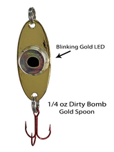 Load image into Gallery viewer, Fish Daddy 1/4 oz Dirty Bomb Spoon - Blinking LED - Gold
