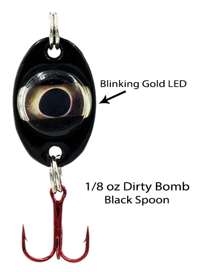 black eye fishing lure Fish Daddy 1/8 oz Dirty Bomb Spoon - Blinking LED
