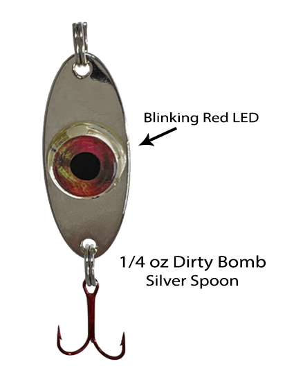 blinking ice fishing lure Fish Daddy Dirty Bomb Spoon 1/4 oz / Blinking Red