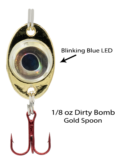 Fish Daddy Dirty Bomb Spoon, 1/8oz. / Gold / Green Blinking LED