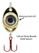 Load image into Gallery viewer, Fish Daddy 1/8 oz Dirty Bomb Spoon - Blinking LED - Gold