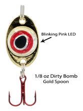 Load image into Gallery viewer, Fish Daddy 1/8 oz Dirty Bomb Spoon - Blinking LED - Gold
