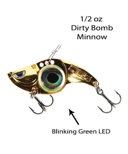 Fish Daddy 1/2 oz Dirty Bomb Minnow - Blinking LED - Gold Fish Daddy 1/2 oz Dirty Bomb Minnow - Blinking LED - Gold